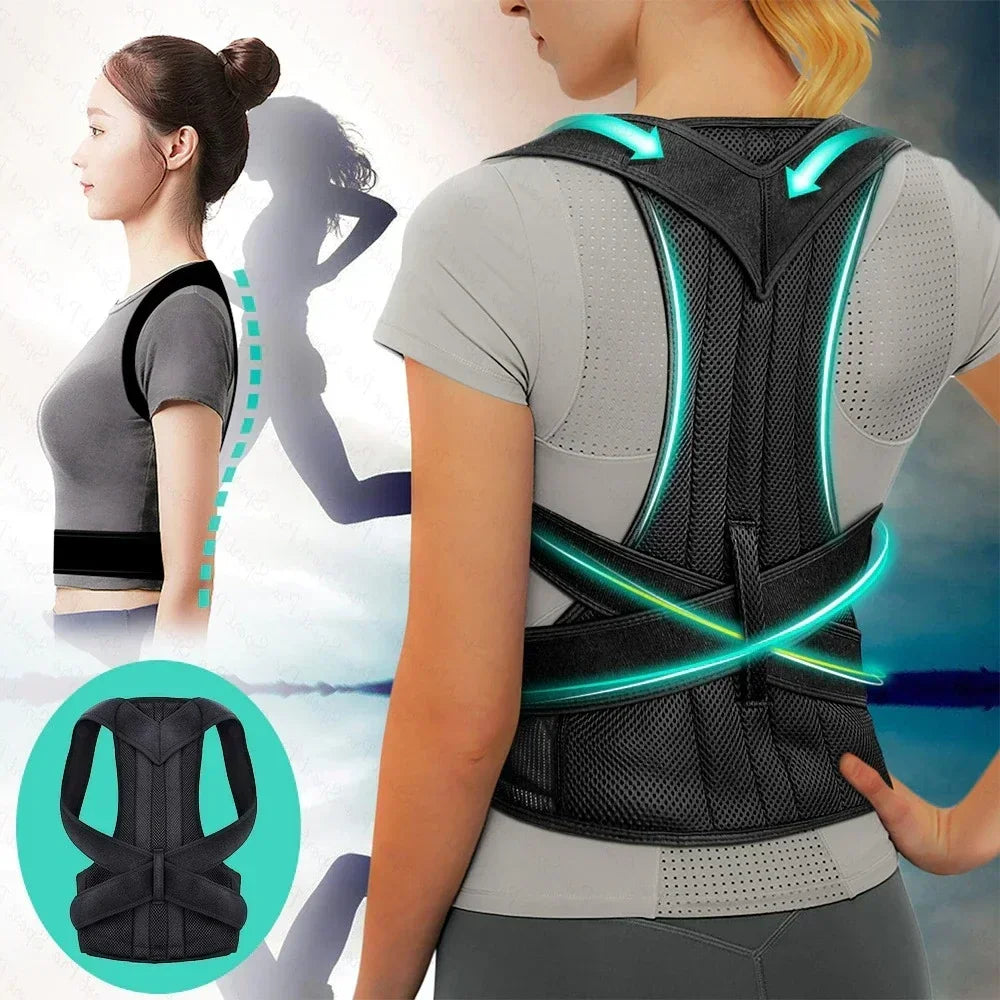 Cintura rinforzata Colonna lombare Correttore posturale Gilet Cintura di supporto per la schiena regolabile Spalla Tutore per colonna vertebrale Barella per collo Trainer