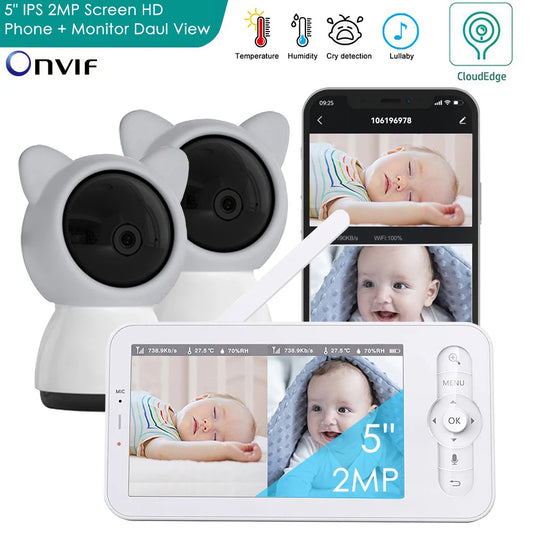 3MP Dual Camera 5" Wireles Baby Monitor Babyphone Onvif Security Video Bebe Nanny VOX Night PTZ Lullabies Temperature Humidity