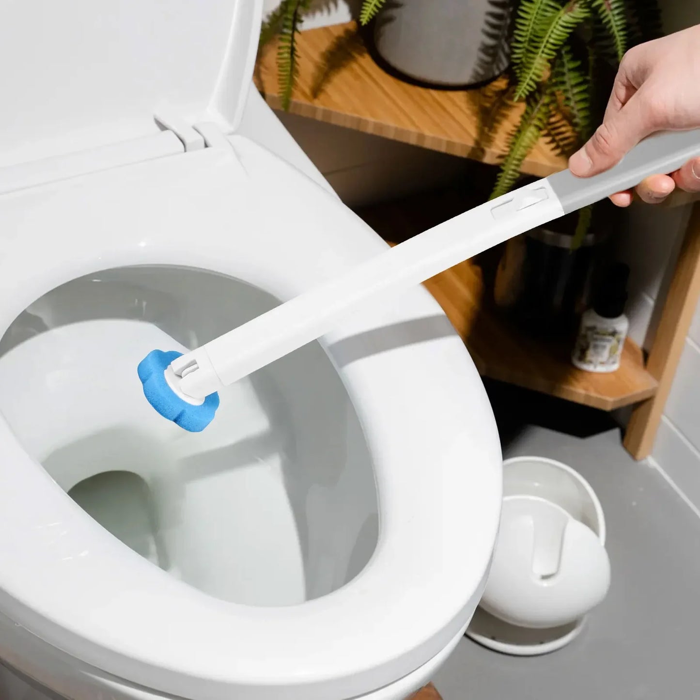 Nuovo Kit di Pulizia per WC Usa e Getta con Manico Lungo, Apertura Automatica del Coperchio, Testina Sostituibile, Accessori per Bagno.