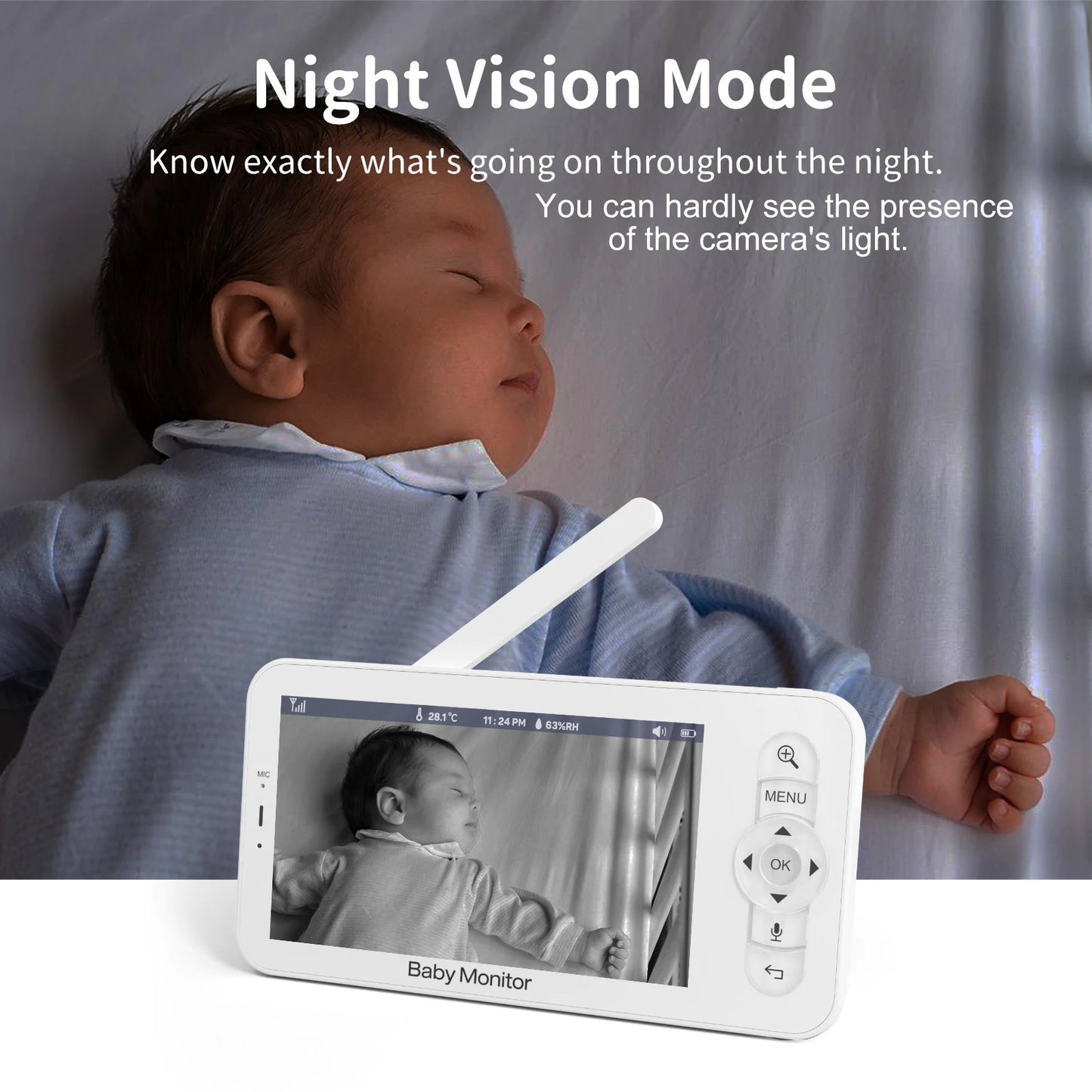 3MP Dual Camera 5" Wireles Baby Monitor Babyphone Onvif Security Video Bebe Nanny VOX Night PTZ Lullabies Temperature Humidity