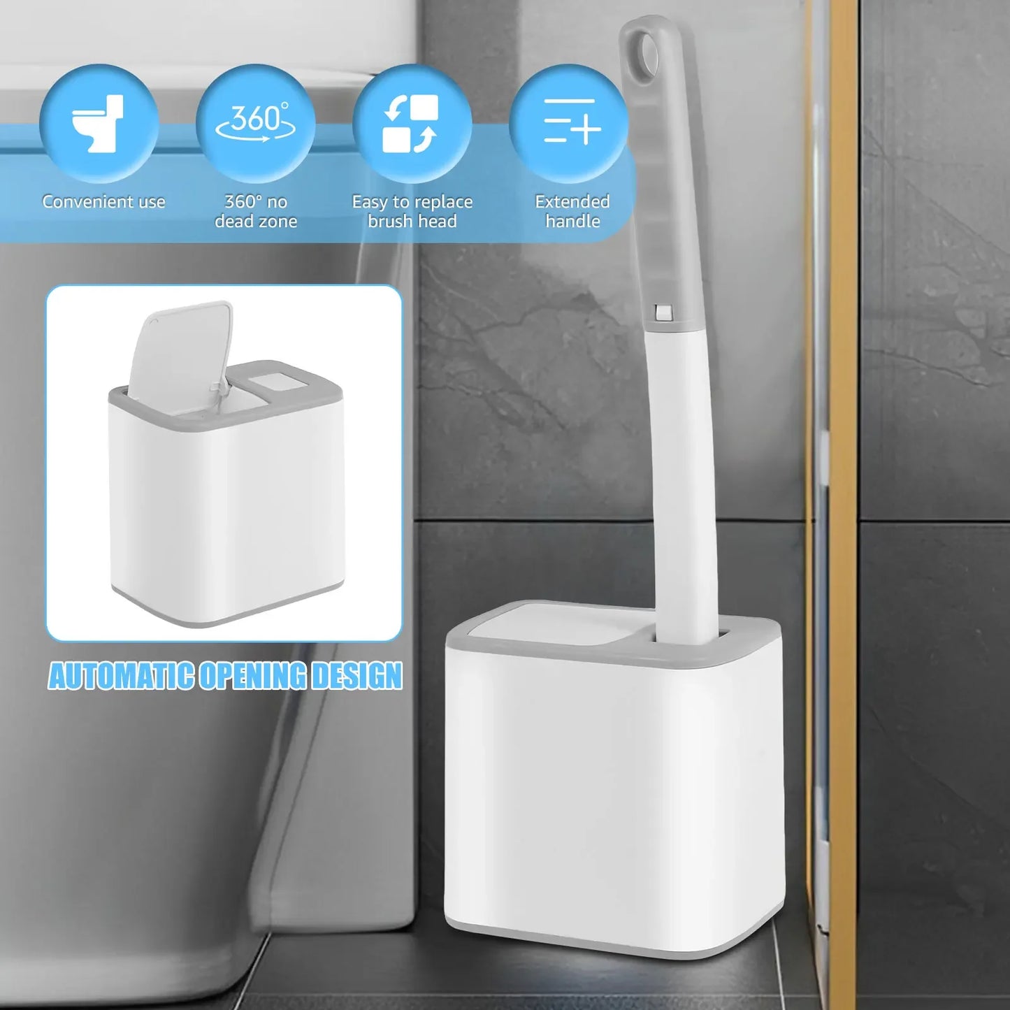 Nuovo Kit di Pulizia per WC Usa e Getta con Manico Lungo, Apertura Automatica del Coperchio, Testina Sostituibile, Accessori per Bagno.